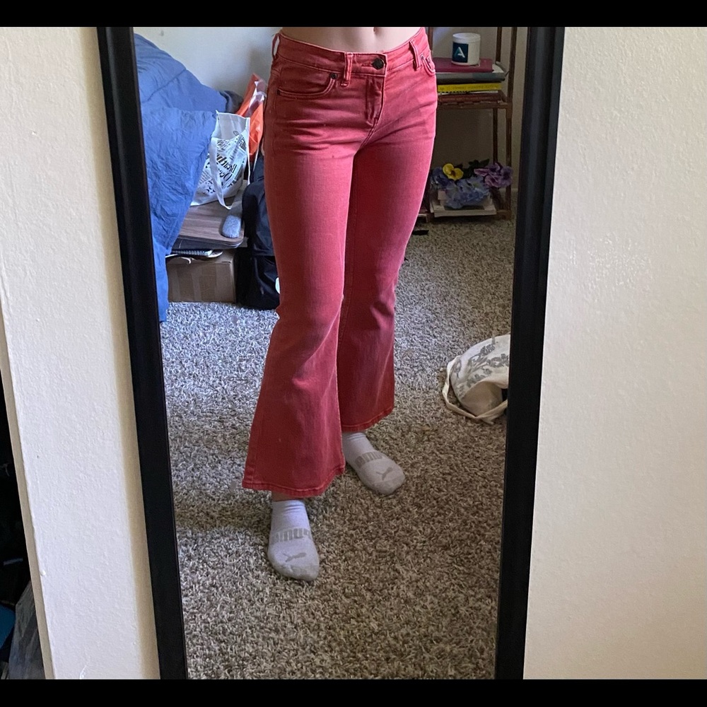 free people size 25” red cropped flare jeans